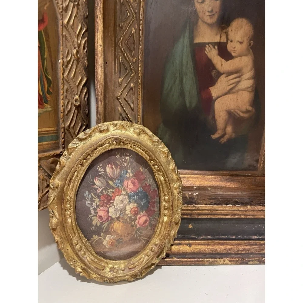 Vtg Italian Florentine Italy Oval Floral Urn Gold Gilt Wood 3.5x4.5